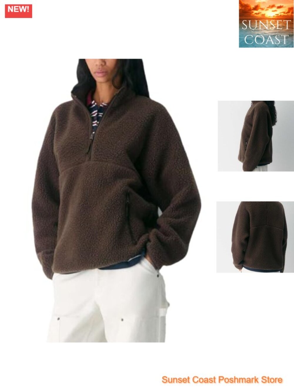 Aimiray Quarter Zip Fleece Pullover Fuzzy Sherpa Jacket